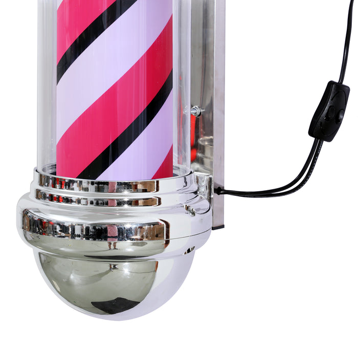 BarberPub Barber Pole Red/Pink&Blue/Black&White Stripes Rotating Metal Hair Salon Sign L016