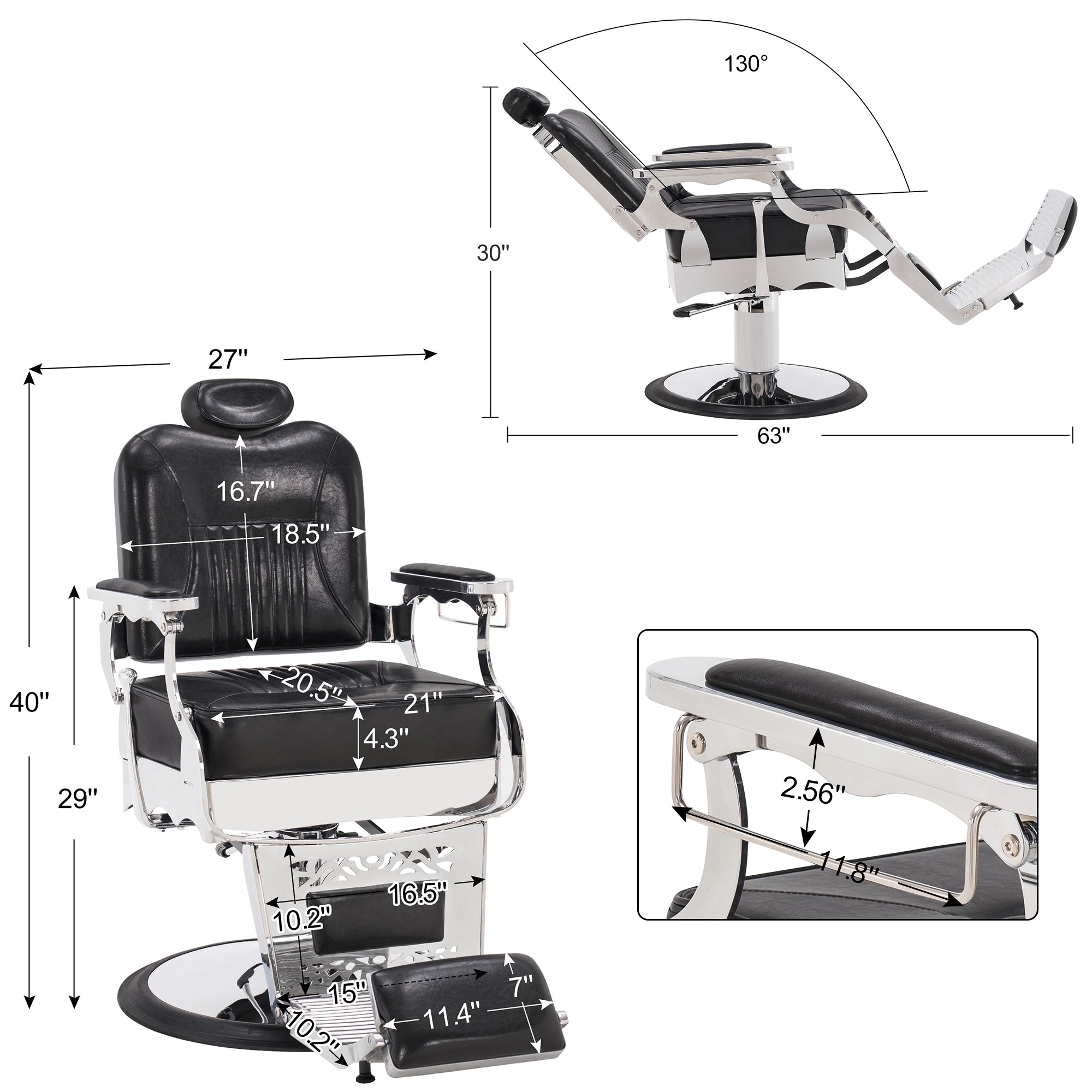 BarberPub Heavy Duty Metal Vintage Barber Chair All Purpose Hydraulic Recline Salon Beauty Spa Chair Styling Equipment 2926