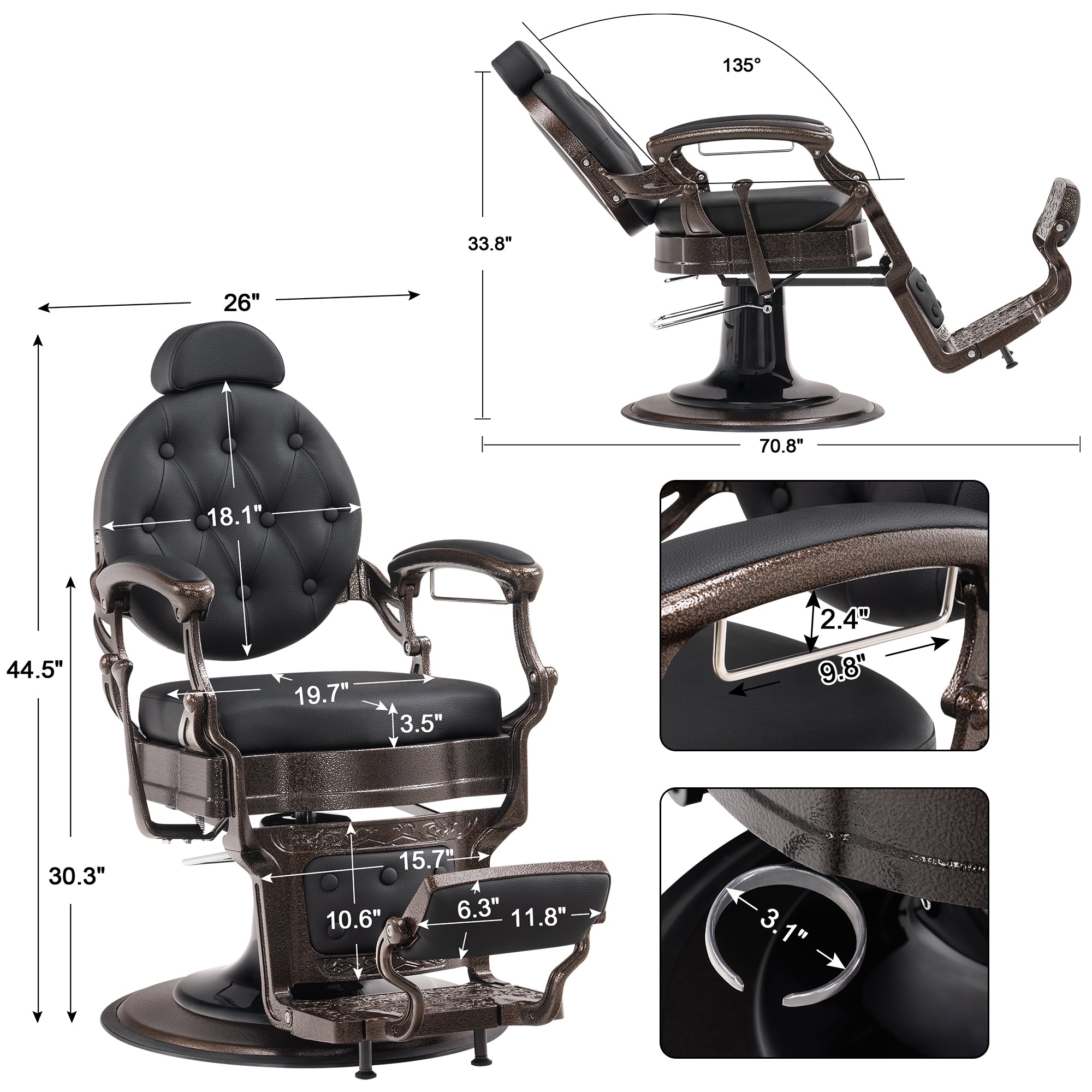 BarberPub Heavy Duty Barber Chair,Vintage Reclining Salon Chair for Barbershop 2933