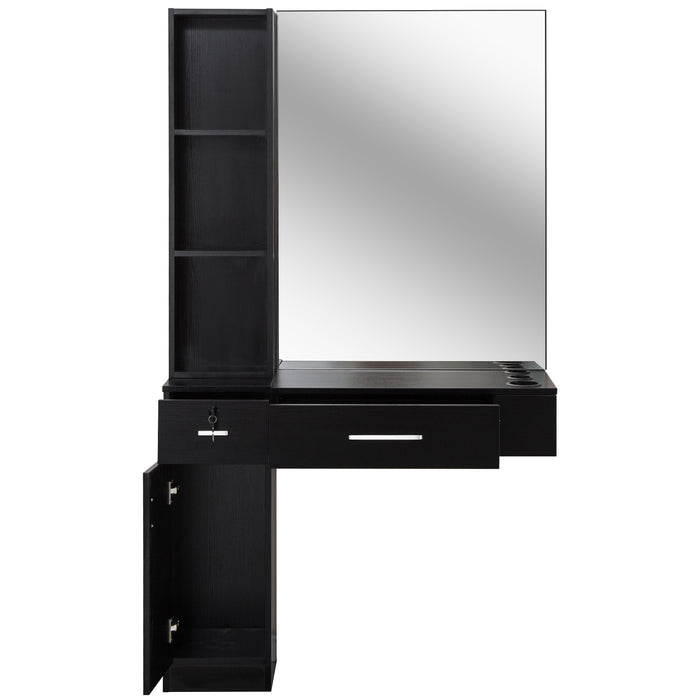 BarberPub Wall Mount Hair Styling Barber Station with Mirror Beauty Salon Spa Equipment 3036