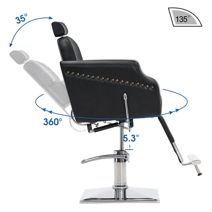 BarberPub Barber Chair with Headrest, Reclining Salon Chairs for Hair Stylist 3125