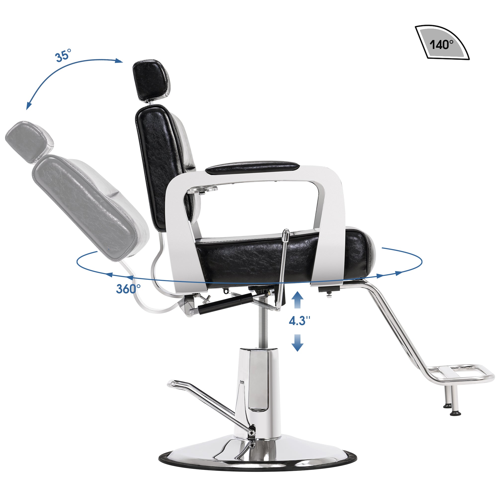 BarberPub Classic Barber Chair, Hair Styling Salon Reclining Swivel Hydraulic Chair 3127