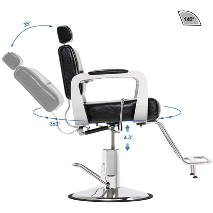 BarberPub Classic Barber Chair, Hair Styling Salon Reclining Swivel Hydraulic Chair 3127