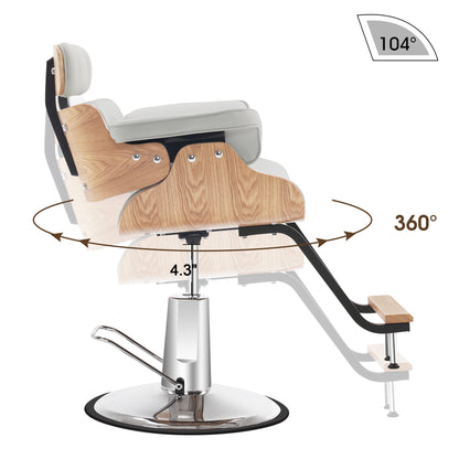 BarberPub Hydraulic Salon Chair,Curved Wood Frame Hair Cutting Styling Chair 8261