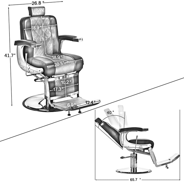 BarberPub Heavy Duty Metal Vintage Barber Chair All Purpose Hydraulic Recline Salon Beauty Spa Styling Equipment 3815