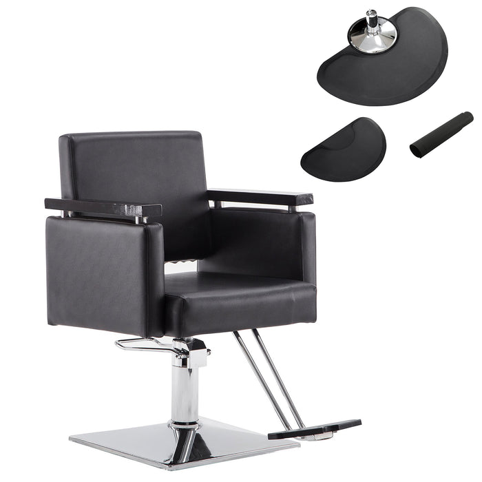 BarberPub Classic Hydraulic Barber Chair Salon Beauty Spa Styling Chair Black , Floor Mat 8803BK&0020BK