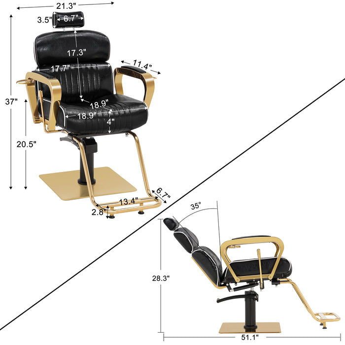 BarberPub Luxurious Barber Chair Metal Hydraulic Recline Beauty Spa Styling Equipment 3078