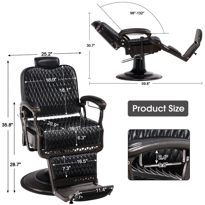 BarberPub Heavy Duty Metal Vintage Barber Chair All Purpose Reclining Hydraulic Pump Salon Beauty Spa Chair Hair Styling Equipment 9216