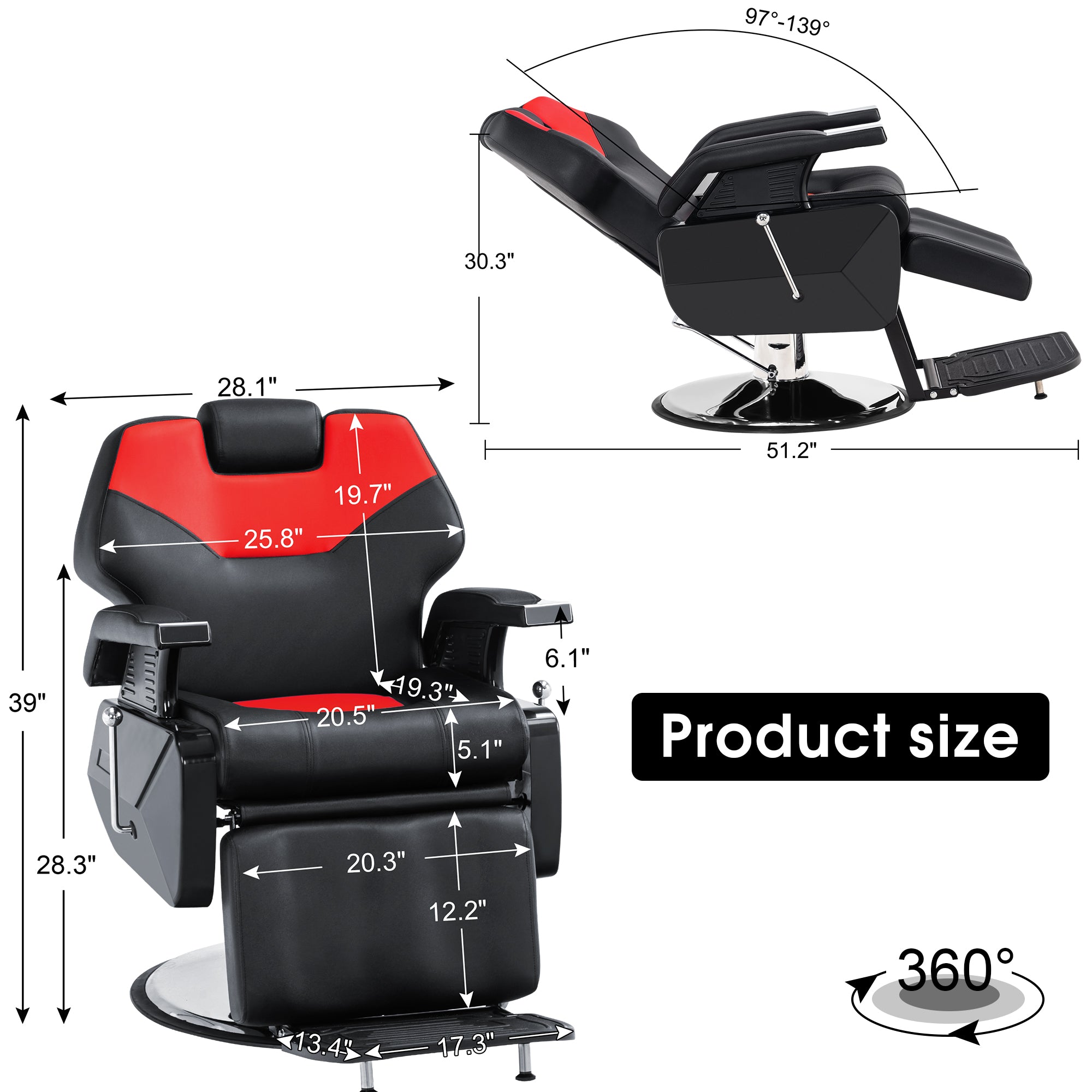 BarberPub Barber Chair for Barbershop, All Purpose Hydraulic Reclining Salon Chair 9208