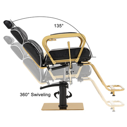 BarberPub Barber Chair with Headrest, Metal Hydraulic Reclining Salon Chair 3078