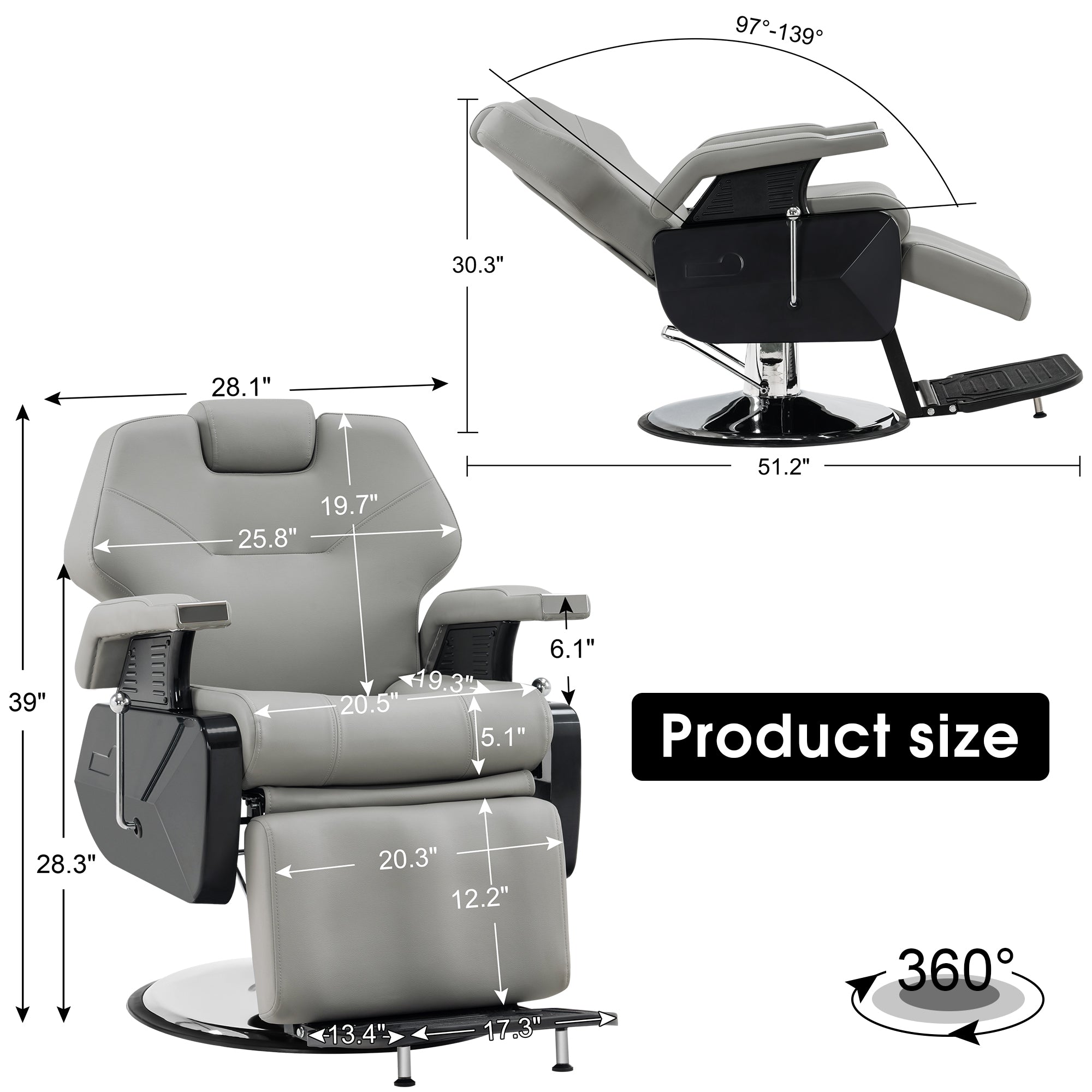 BarberPub Barber Chair for Barbershop, All Purpose Hydraulic Reclining Salon Chair 9208