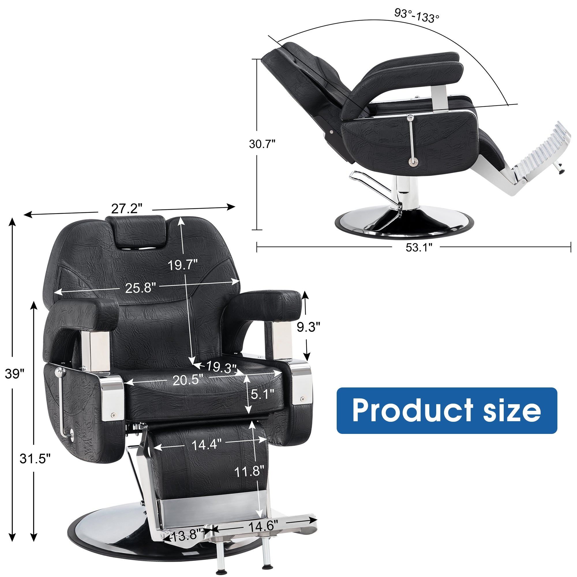 BarberPub Reclining Barber Chair, All Purpose Hydraulic Salon Chair for Barbershop 9206