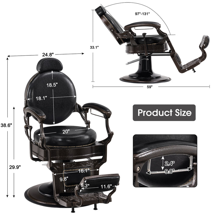 BarberPub Heavy Duty Metal Vintage Barber Chair All Purpose Hydraulic Recline Salon Beauty Spa Chair Styling Equipment 9201