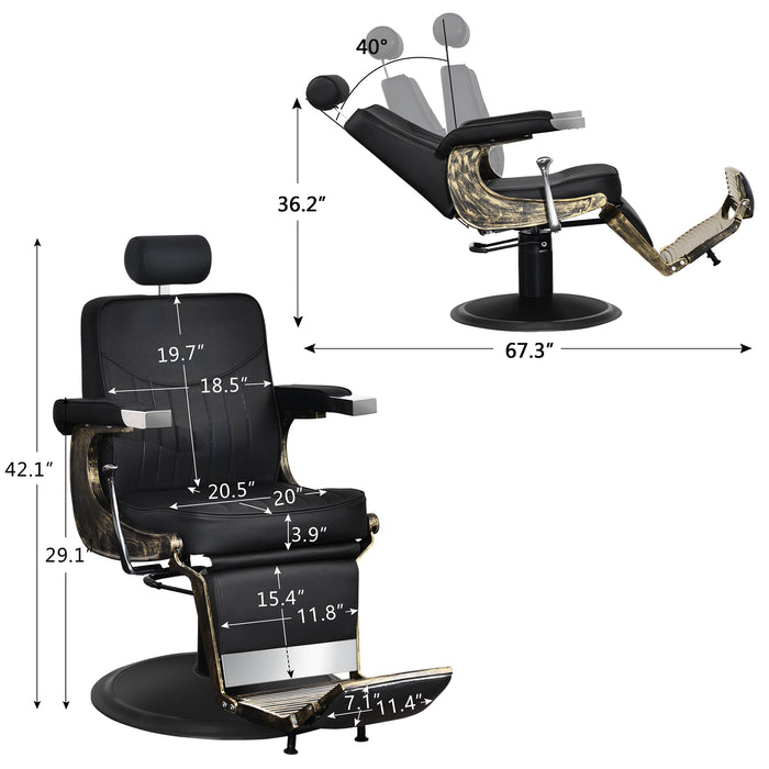 BarberPub Vintage Barber Chair Heavy Duty Metal Frame All Purpose Hydraulic Recline Beauty Salon Spa Equipment 2905