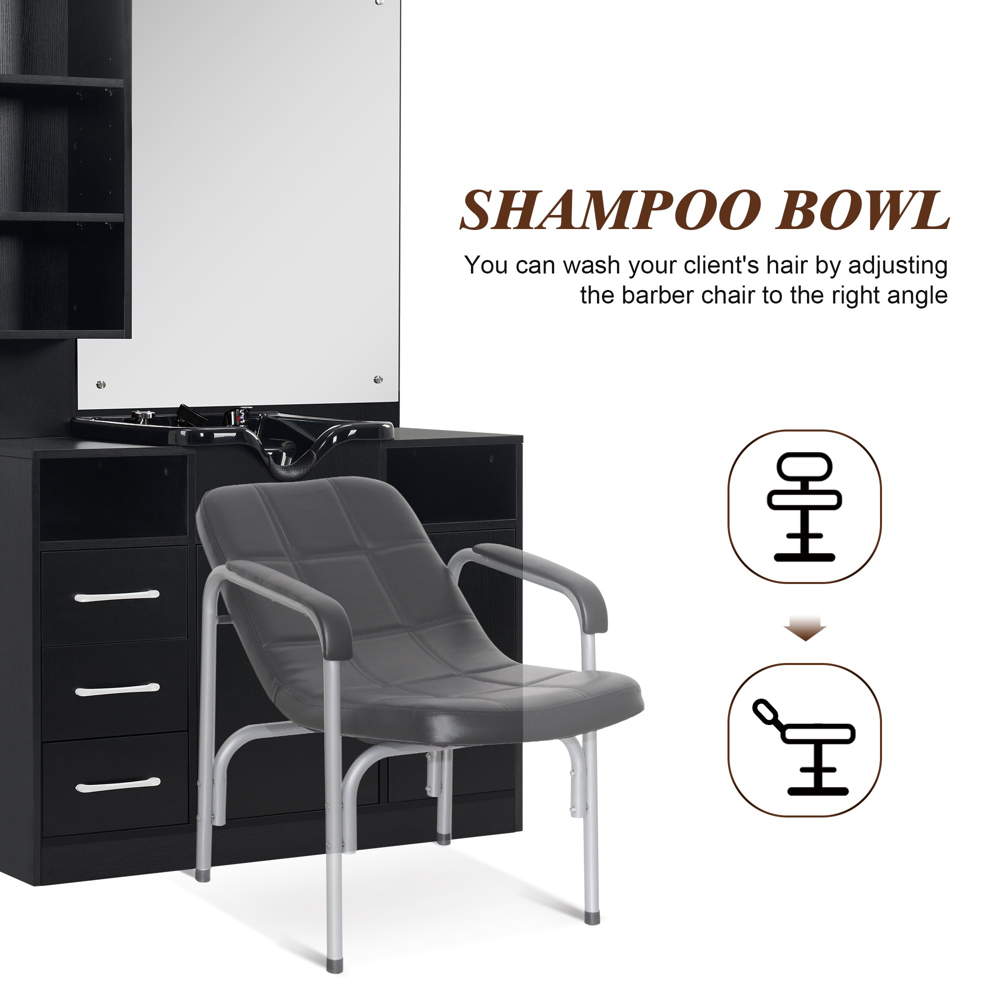 Barberpub Wall Mount Cabinet Barber Station with Mirror&Shampoo bowl 3140