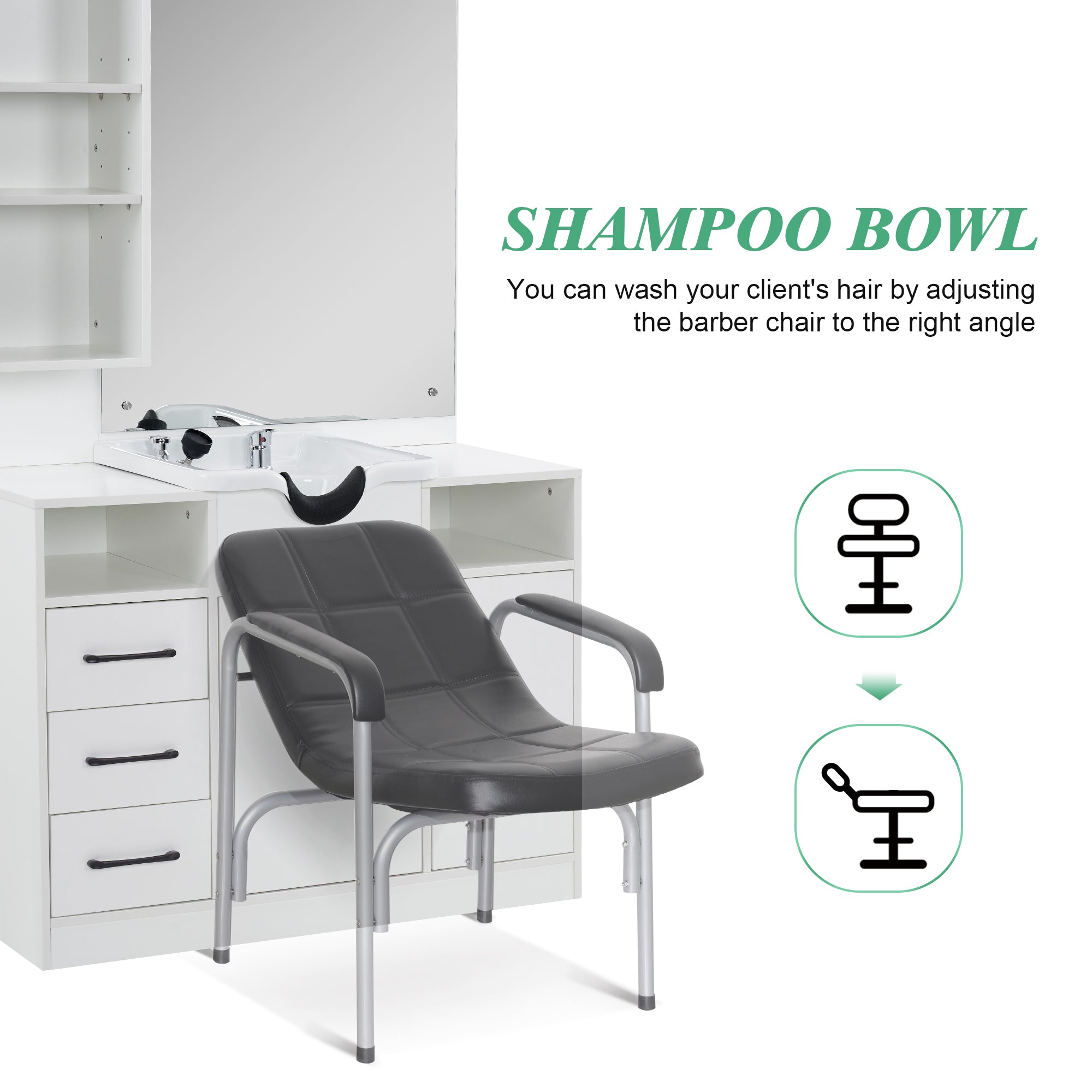 Barberpub Wall Mount Cabinet Barber Station with Mirror&Shampoo bowl 3140