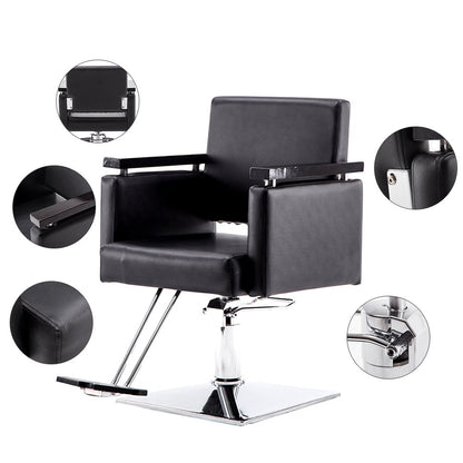 BarberPub Classic Hydraulic Barber Chair Salon Beauty Spa Styling Chair Black , Floor Mat 8803BK&0020BK