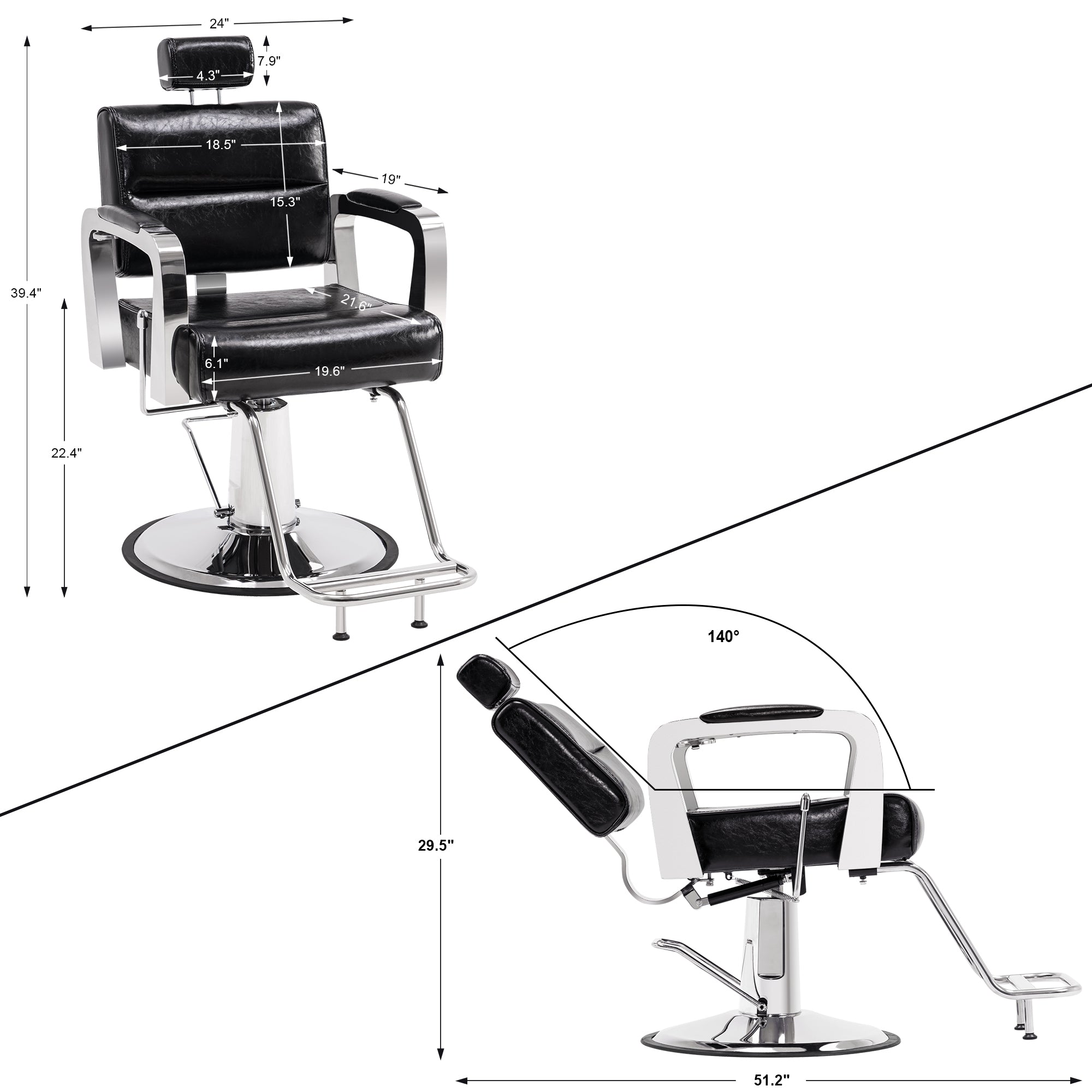 BarberPub Classic Barber Chair, Hair Styling Salon Reclining Swivel Hydraulic Chair 3127