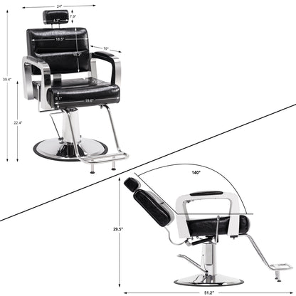 BarberPub Classic Barber Chair, Hair Styling Salon Reclining Swivel Hydraulic Chair 3127