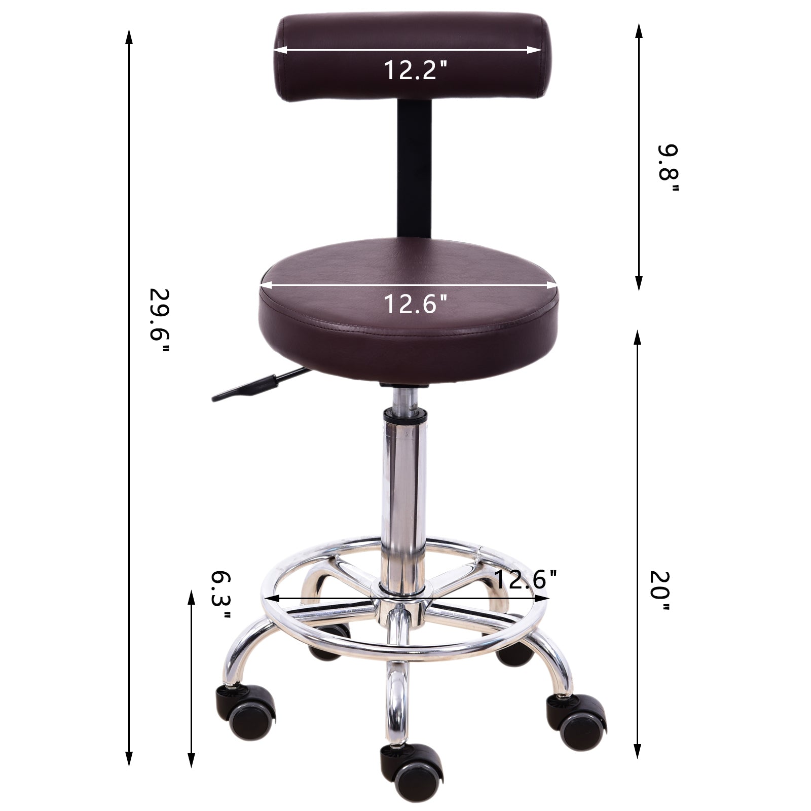 BarberPub Adjustable Hydraulic Rolling Swivel Salon Stool Chair Tattoo Massage Facial Spa Stool Chair With Backrest and Wheels 6005