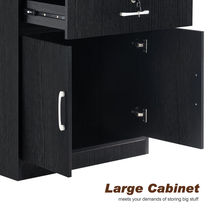 BarberPub Locking Storage Cabinet Barber Utility Unit Beauty Salon Station with Holders Styling Equipment with Drawers 2032