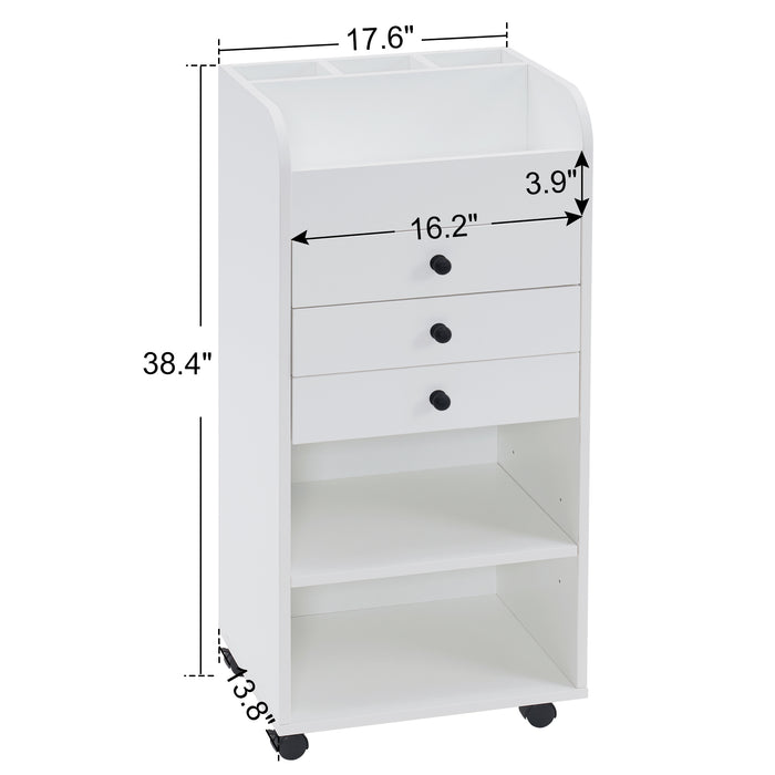 BarberPub Salon Utility Station with Wheels Barber Hair Stylist Rolling Trolley Spa Storage Furniture 2034