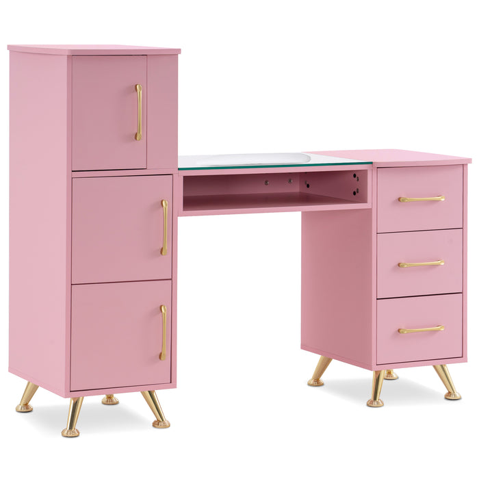 BarberPub Manicure Table, Nail Makeup Desk with Drawers, Storage Beauty Salon Workstation 2611