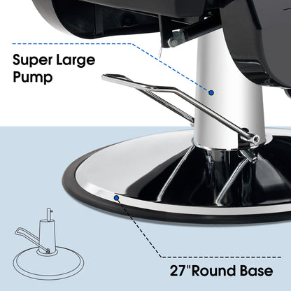 BarberPub Hydraulic Recline Barber Chair with Shampoo Backwash Ceramic Shampoo Bowl Sink Chair Station for Salon Beauty Spa Styling Equipment 2688&9090