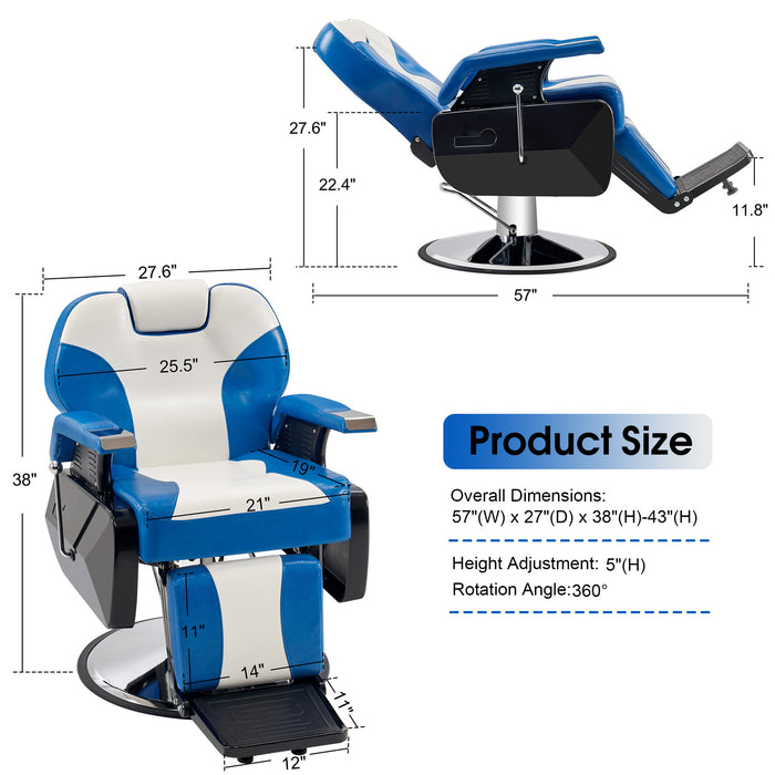 BarberPub Hydraulic Recline Barber Chair with Shampoo Backwash Ceramic Shampoo Bowl Sink Chair Station for Salon Beauty Spa Styling Equipment 2688&9090
