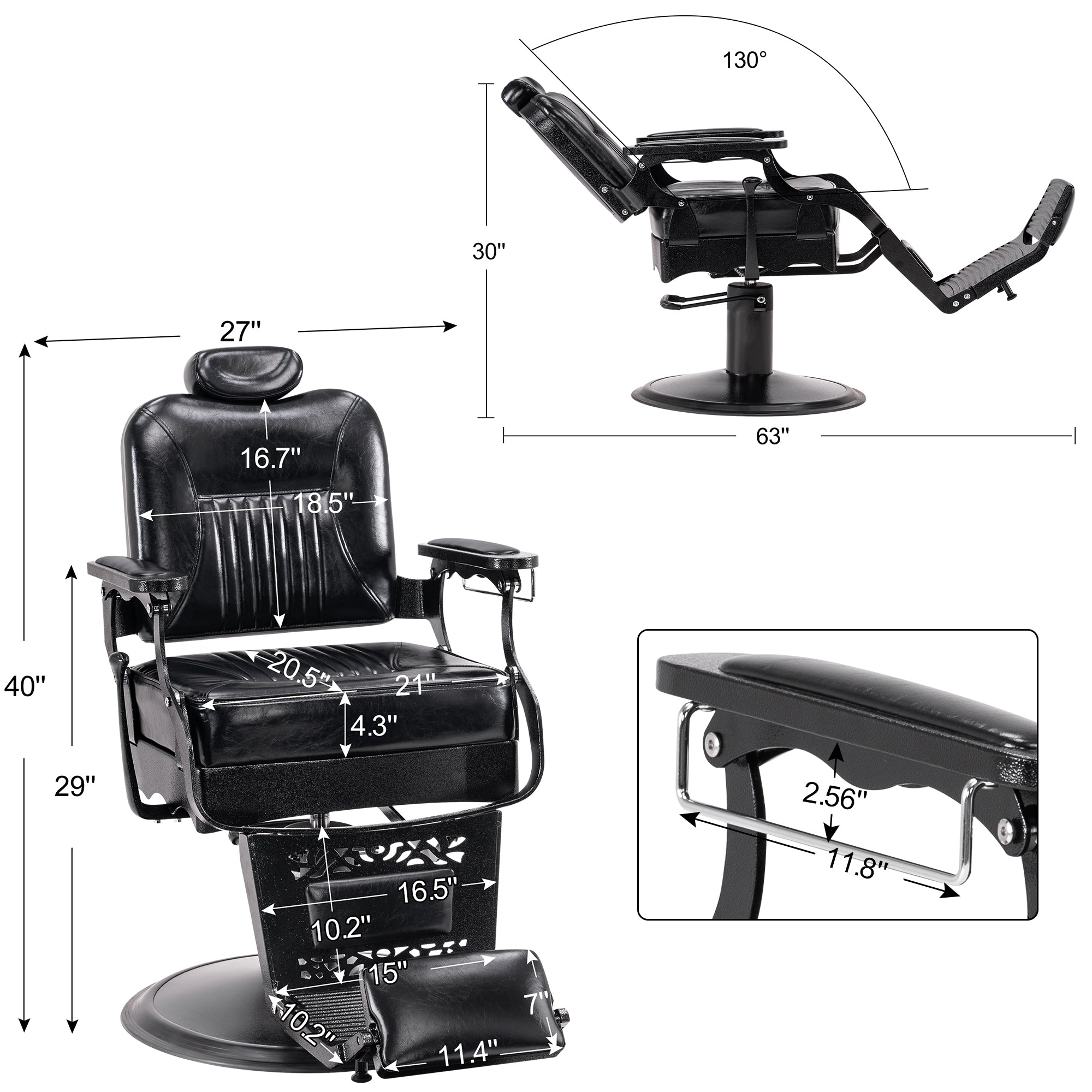 BarberPub Reclining Barber Chair, All Purpose Hydraulic Hair Stylist Salon Chair 2925