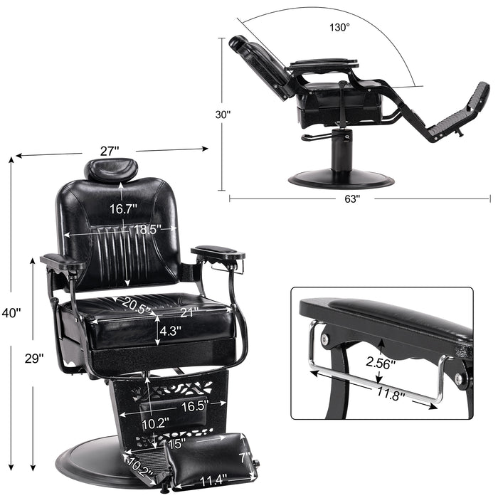 BarberPub Heavy Duty Metal Vintage Barber Chair All Purpose Hydraulic Recline Salon Beauty Spa Chair Styling Equipment 2925