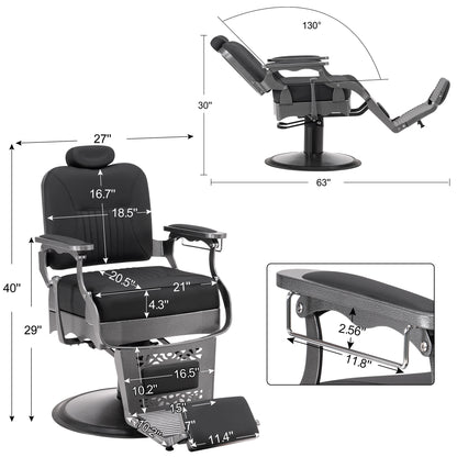 BarberPub Reclining Barber Chair, All Purpose Hydraulic Hair Stylist Salon Chair 2925