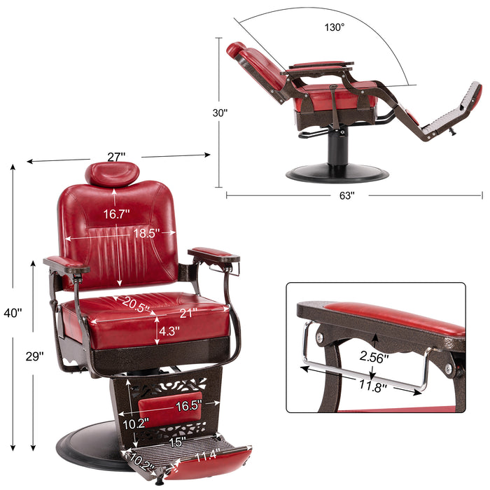 BarberPub Heavy Duty Metal Vintage Barber Chair All Purpose Hydraulic Recline Salon Beauty Spa Chair Styling Equipment 2925