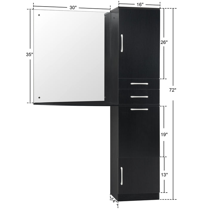 BarberPub Wall Mount Mirror Station Storage Cabinet with Drawers and Shelf Salon Equipment 3034