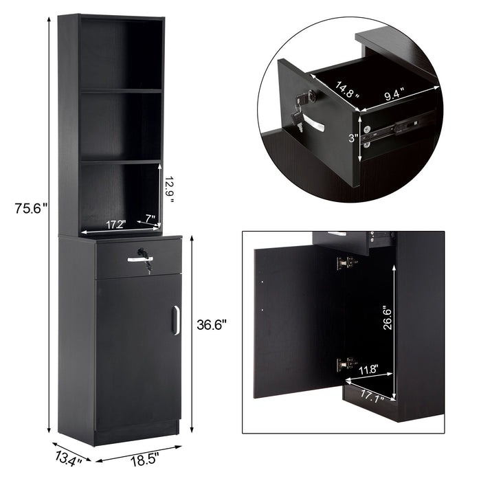 BarberPub Locking Wall Mount Barber Station Hair Styling Drawer Storage Beauty Salon Spa Equipment 3056BK-1