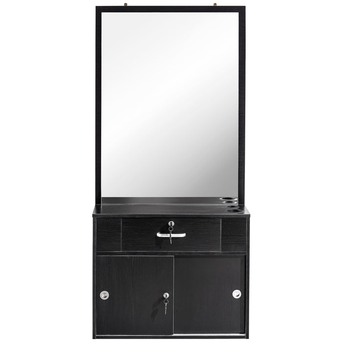 BarberPub Wall Mount Barber Salon Station with Vanity Mirror Makeup Table Desk Drawers Beauty Stylist Equipment 3066