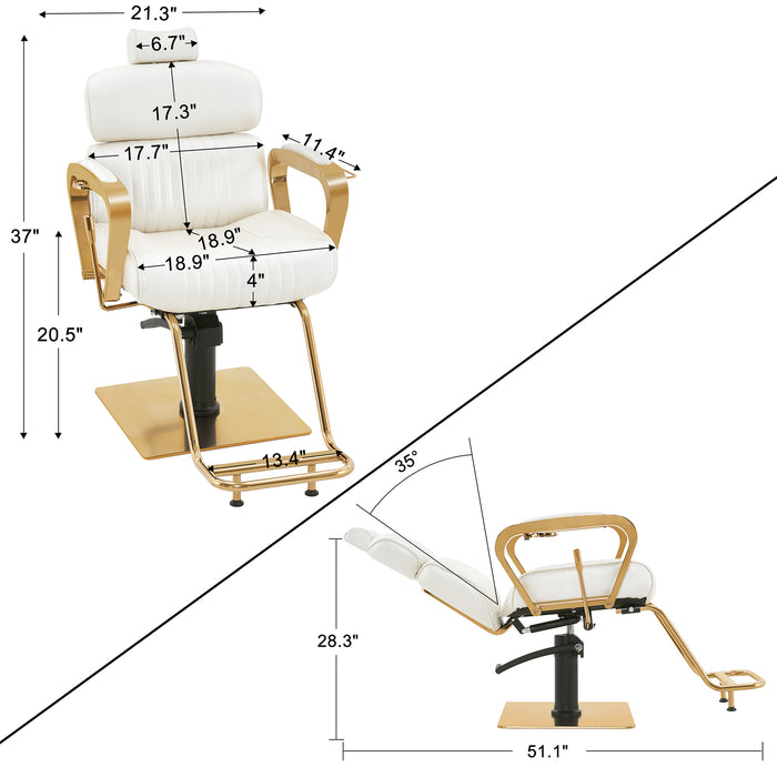 BarberPub Luxurious Barber Chair Metal Hydraulic Recline Beauty Spa Styling Equipment 3078