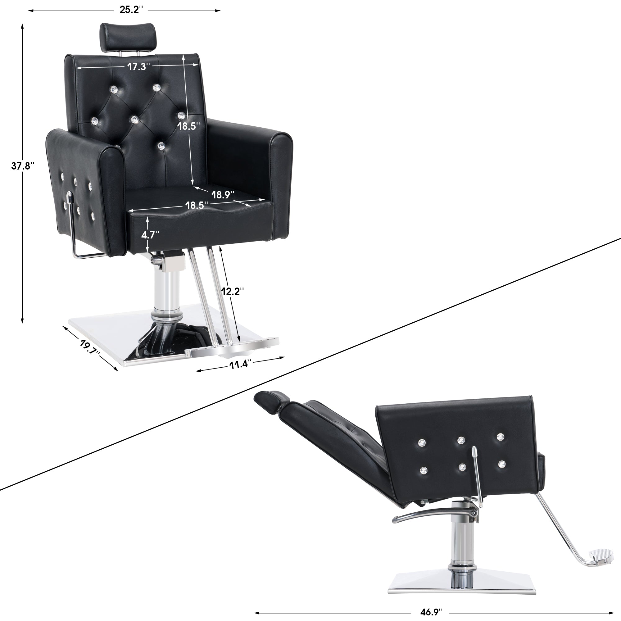 BarberPub Reclining Barber Chair, Removable Headrest Salon Chair for Hair Stylist 3123