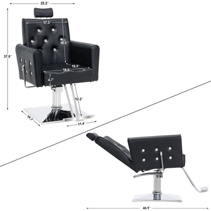 BarberPub Reclining Barber Chair, Removable Headrest Salon Chair for Hair Stylist 3123