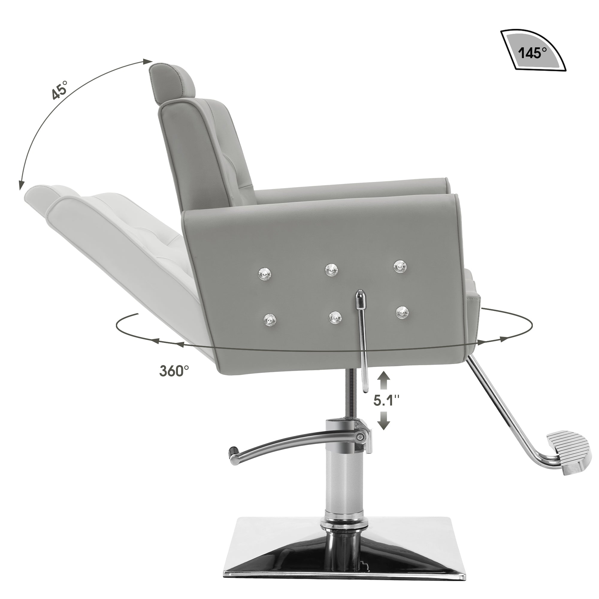 BarberPub Reclining Barber Chair, Removable Headrest Salon Chair for Hair Stylist 3123