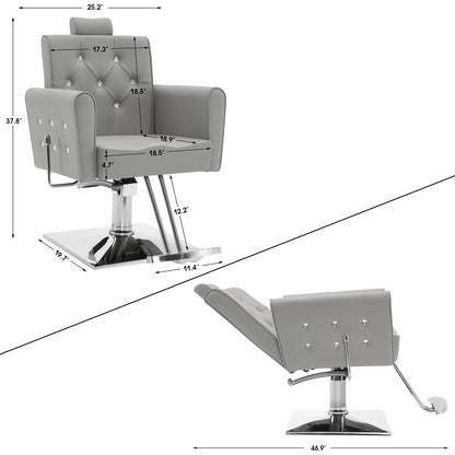 BarberPub Reclining Barber Chair, Removable Headrest Salon Chair for Hair Stylist 3123