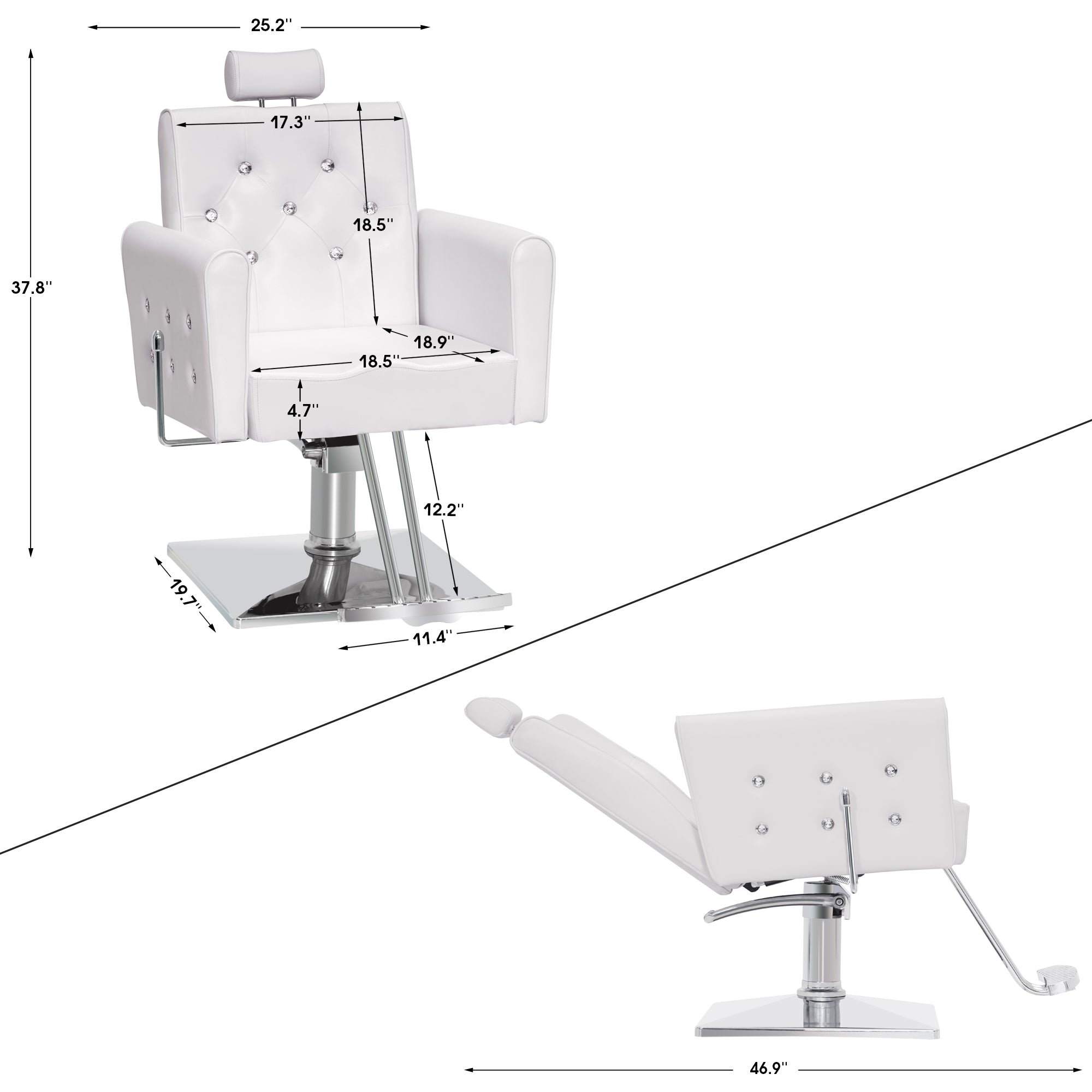 BarberPub Reclining Barber Chair, Removable Headrest Salon Chair for Hair Stylist 3123