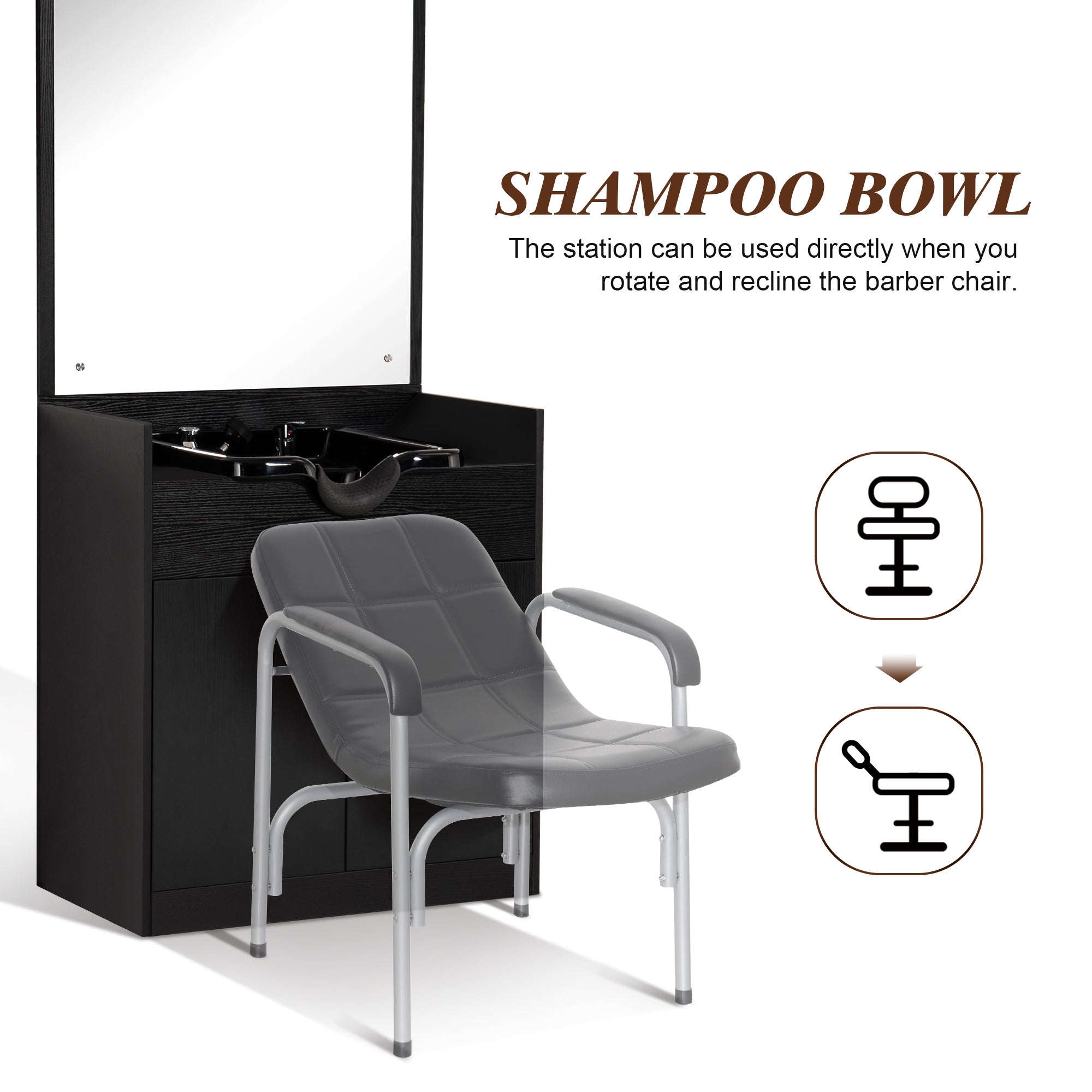 BarberPub Backwash Shampoo Station Spa Equipment with Mirror& Cabinet 3130