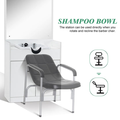 BarberPub Backwash Shampoo Station Spa Equipment with Mirror& Cabinet 3130