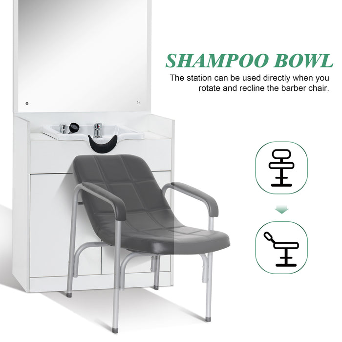 BarberPub Backwash Shampoo Bowl Sink Chair Station with Mirror Salon Styling Cabinet Spa Equipment 3130