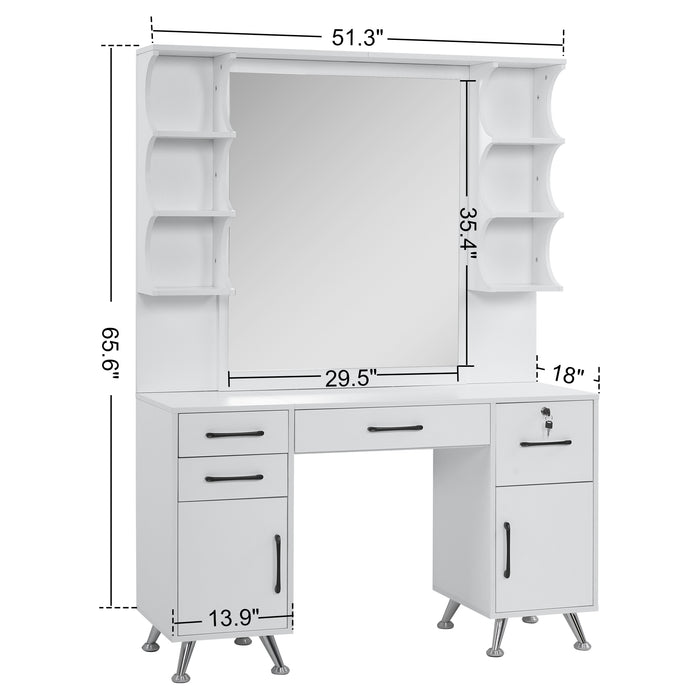 BarberPub Vanity Set with Mirror Make up Table Spa Beauty Styling Barber Station Equipment 3143