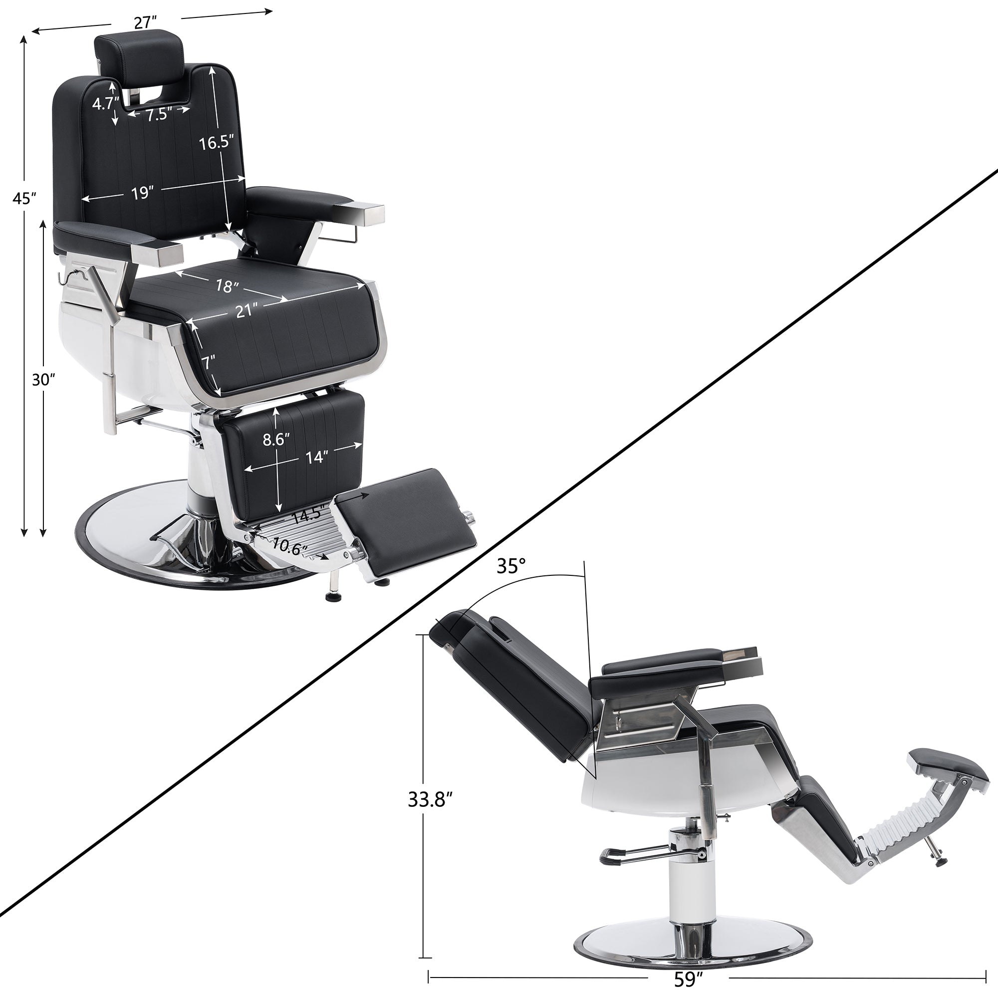 BarberPub All Purpose Barber Chair, Reclining Hydraulic Salon Chair with Headrest 3819