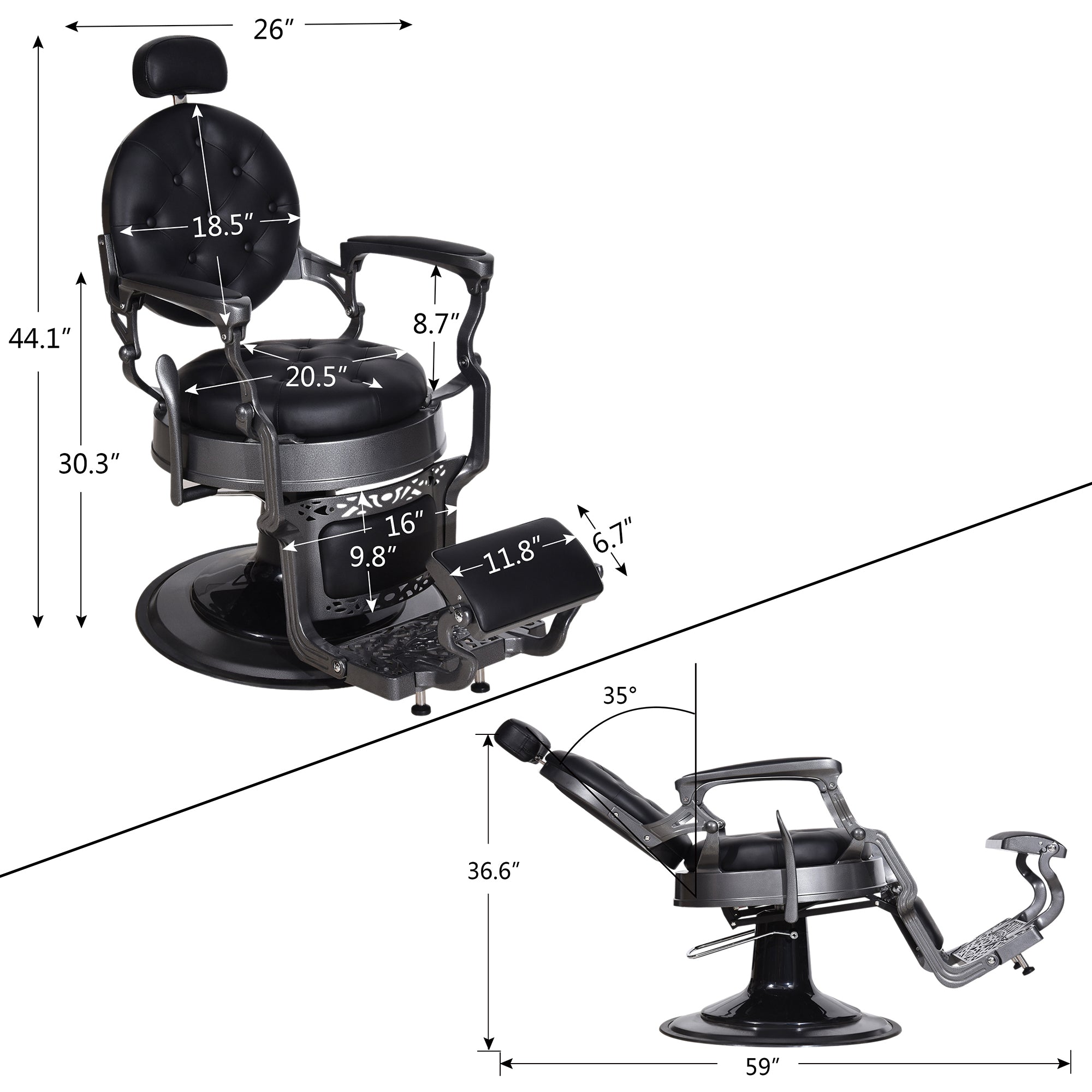 BarberPub Vintage Barber Chair Heavy Duty Metal Frame All Purpose Hydraulic Recline Beauty Salon Spa Equipment 3848