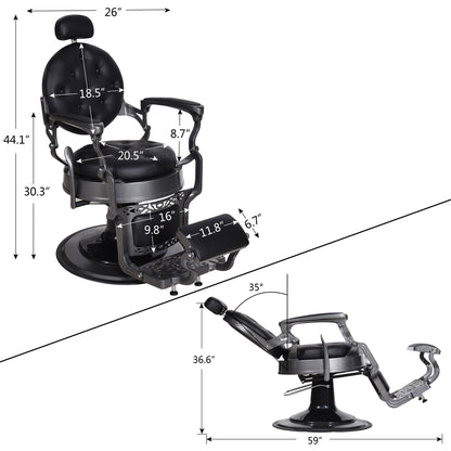 BarberPub Vintage Barber Chair Heavy Duty Metal Frame All Purpose Hydraulic Recline Beauty Salon Spa Equipment 3848