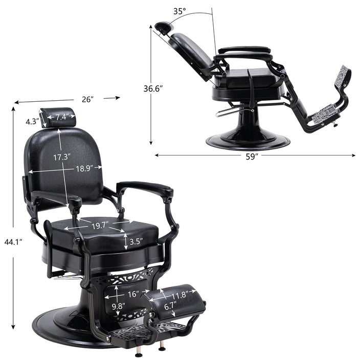 BarberPub Heavy Duty Vintage Barber Chair All Purpose Hydraulic Recline Salon Beauty Spa Equipment 3850